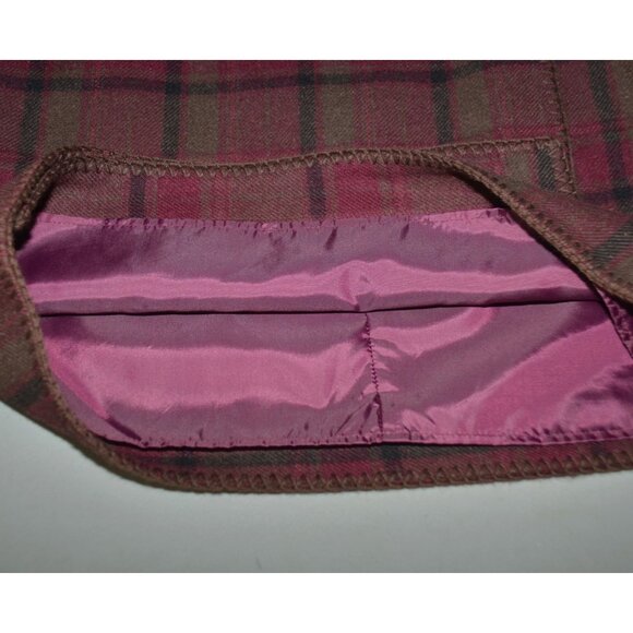 Eddie Bauer Ladies 4 Marron Plaid Wool Blend Faux Wrap Short Skirt Dark Academia - Picture 6 of 8